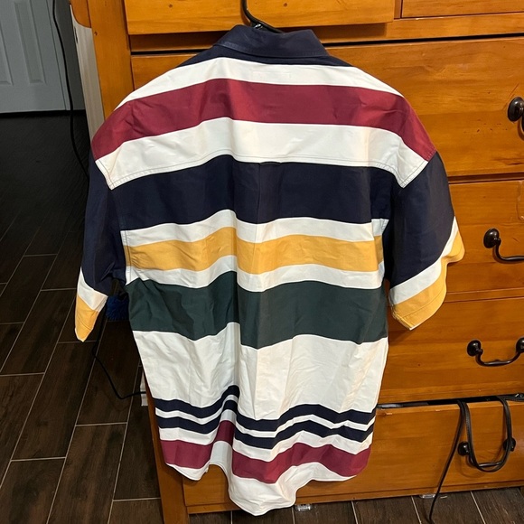Vintage 90s Chaps Ralph Lauren Striped Infinity Crest Logo SS Button Up Shirti - Picture 3 of 3